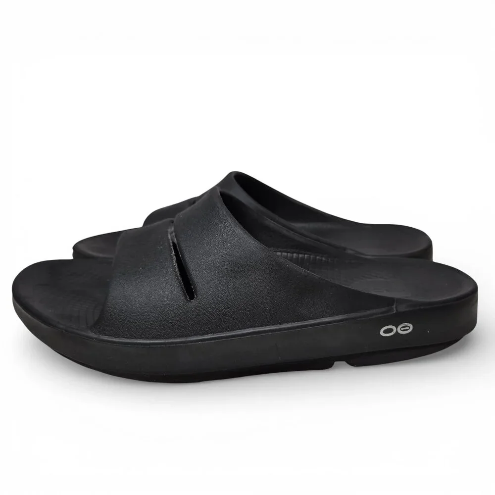 Oofos Ooahh Black Cushion Slide Sandals Men Everyday Loungewear M9 W11